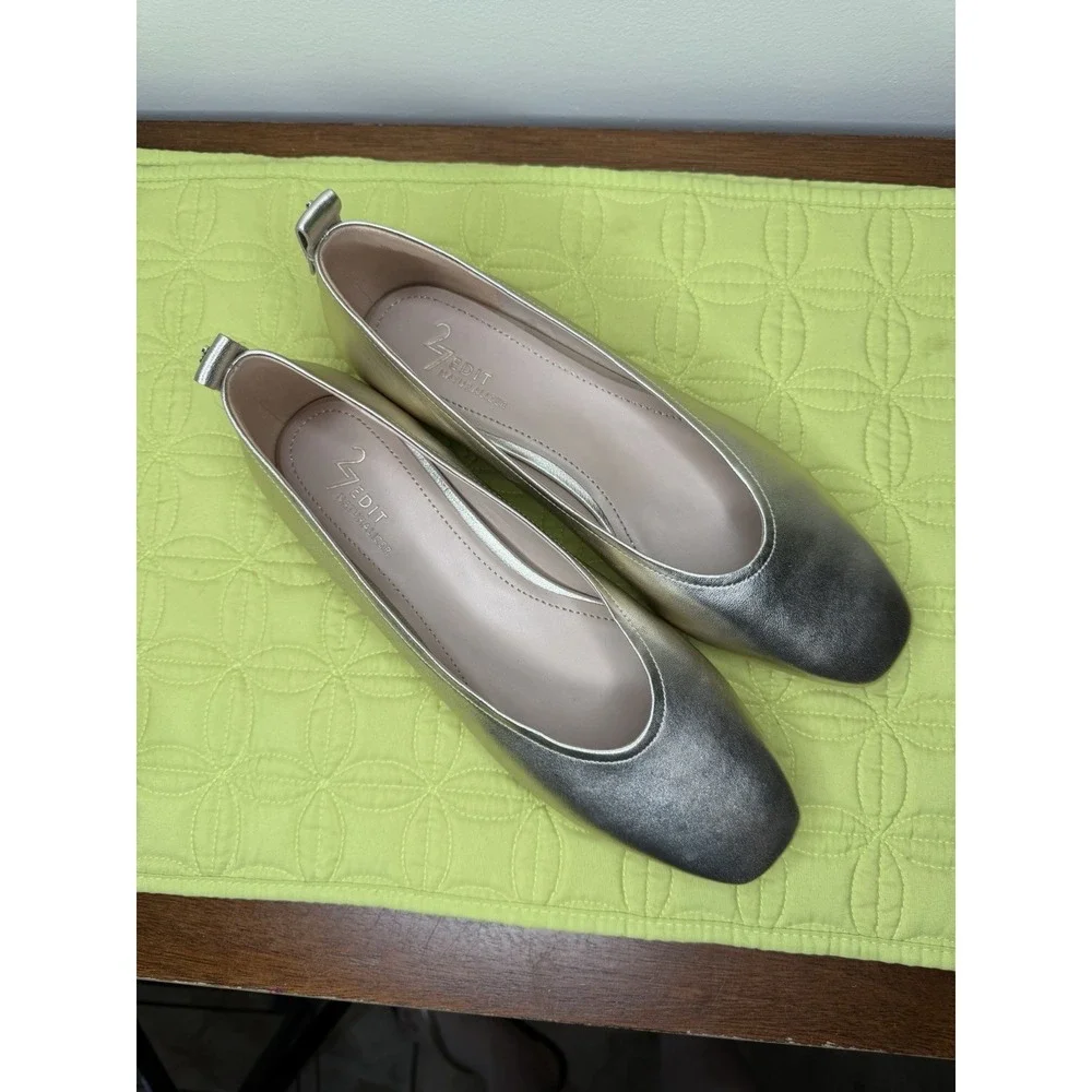 27 EDIT Naturalizer Carla Gold Premium Leather Square Toe Ballet Flats 9